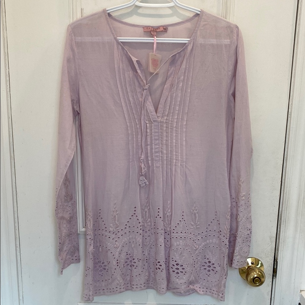 NWT Calypso St Barth Purple Embroidered Blouse Size XS